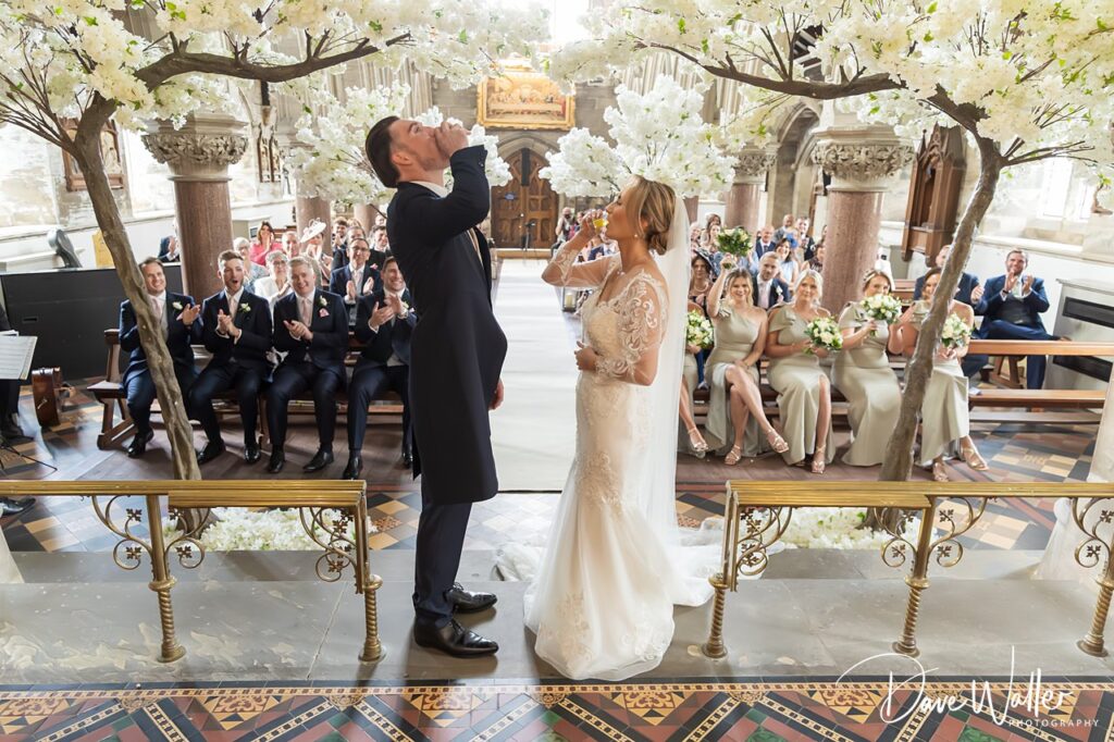 Bride and groom celebrating at wedding ceremony