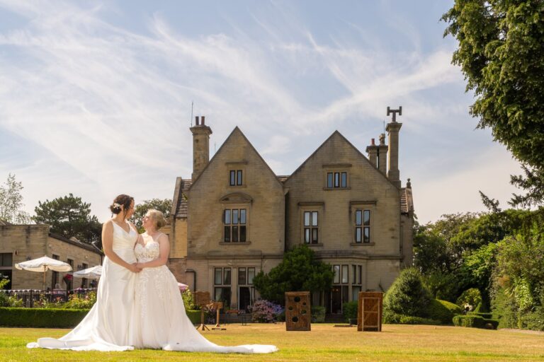 Emily and Rosy together on the lawn in front of Bagden Hall, Denby Dale